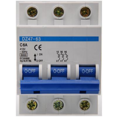 China MCB DZ47 -63 3Pole 6A MINIATURE BREAKER 4.5KA/6KA/10KA for sale