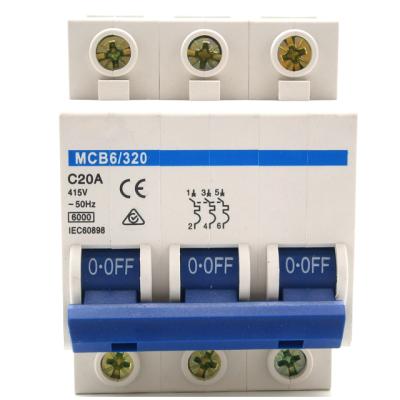 China DZ47-63 3Pole C20A MINI BREAKER MCB 4.5KA/6KA/10KA for sale