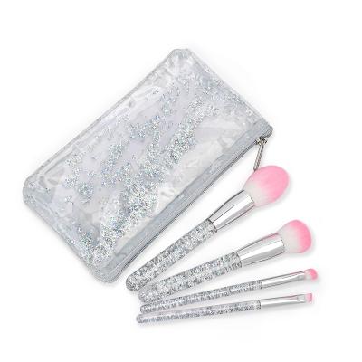 China Angular Blush 2021 New Arrive Stars Glitter Handle 4pcs Popular Small Liquid Colorful Travel Makeup Brush With Bag for sale