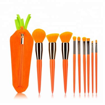 China Angular Blush Kabuki Synthetic 9 Pcs Personalized Orange Cute Carrot Makeup Brush Travel Makeup Brush for sale