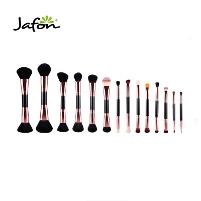 China Angular Blush Hot Selling 14pcs Double Ended Professional Makeup Brush Set, Rose Gold Brush Set for sale