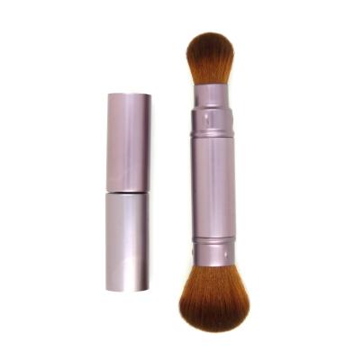 China New 14.1cm OEM Double Sided Flat Brush Aluminum Retractable Makeup Brush Powder Brush+ Full Blush Brush For Travel for sale