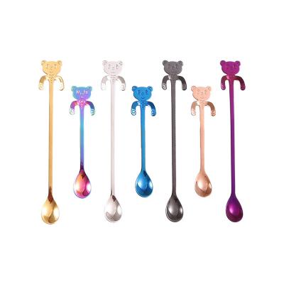 China Sustainable Creative BEAR Shape Hook Design Stainless Steel Ice Spoons Wholesale Teaspoons Customized Gift Sets for sale