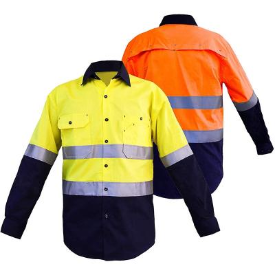 China Vis Men Work Wear Safety High Quality Workwear Water Proof Water Proof Summer Reflective Button Hi Up Jacket for sale