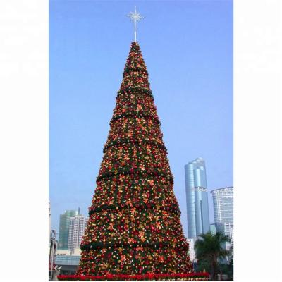 China Christmas decorating 18 meters red Christmas ball and giant bowknot decorated outdoor commercial Christmas tree lit for sale