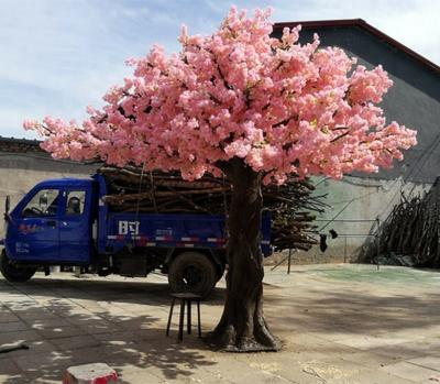 China Indoor Decoration Fiberglass Iron Trunk Artificial Silk Flower Cherry Blossom Tree Manufacturer for sale