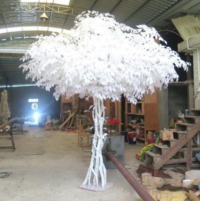 China China Factory Wholesale Price Fiberglass Real Wood Trunk Tree Artificial White Ficus Tree for sale