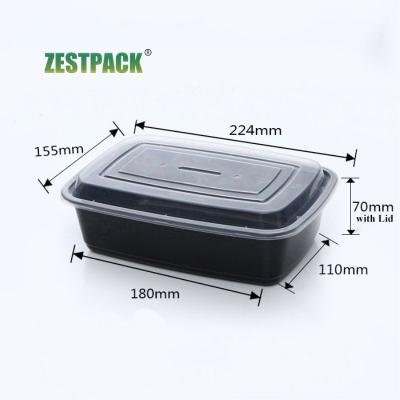 China Caterer 1500ml Black Rectangular Microwavable Fast Food Containers With Lids 48oz Microwavable Disposable Plastic Lunch Box for sale