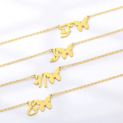 China New Trendy Trendy 18k Gold Plated Stainless Steel Butterfly Initial Letter Necklace for sale