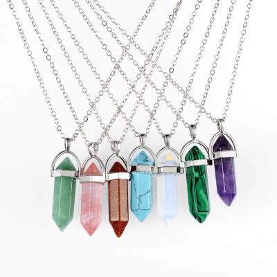 China Wholesale FASHIONABLE Hexagon Column Quartz Necklaces Pendants Shape Natural Stone Ball Crystal Necklace For Women Turquoise for sale