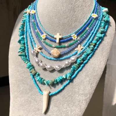 China FASHIONABLE Wholesale Crystal Women Turquoises Natural Bead Necklace Handmade Seed Bead Necklace Scarf for sale