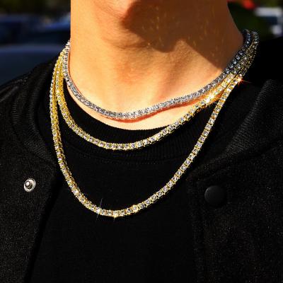 China Luxury Hiphop Gold Plated Jewelry 5mm Chain Mens Iced Out Tennis Necklace Hip Hop Iced Out Necklace for sale