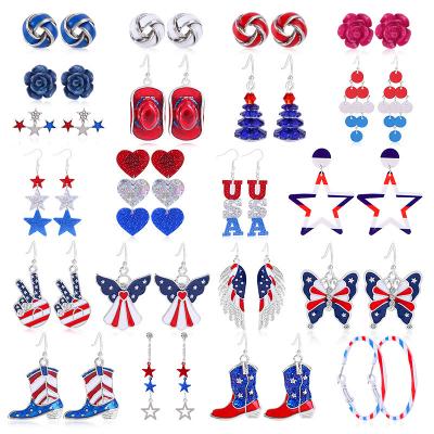 China 2023 New Independence Day Fashion Trendy American Flag Earrings Cute Butterfly Feather Stars Shaped Dangle Earrings For Women for sale