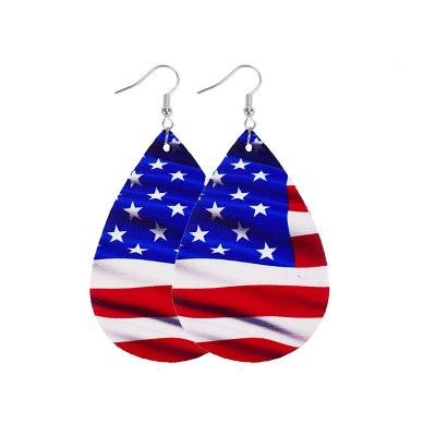 China Wholesale TRENDY Independence Day theme earrings fashion drop leather earrings American flag design leather earrings for sale