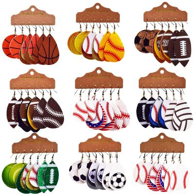 China New FASHIONABLE multi-layer leather earrings basketball soccer volleyball earrings wholesale drop leather earrings for sale