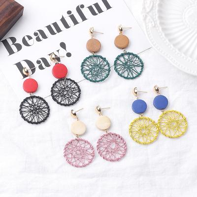 China TRENDY Wholesale African American Wooden Earrings Hollowed- Out Geometric Dream Catcher Earring for sale