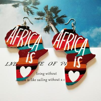 China FASHIONABLE Wholesales African Head Pattern Earrings Shape Drop Painted Africa African Map Wooden Earrings For Women for sale