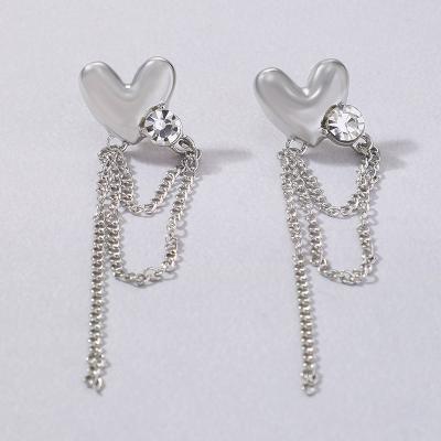 China New Arrival 925 Needle Long Tassel FASHIONABLE Silver Heart Zircon Earrings Chain Earrings For Women Girls for sale