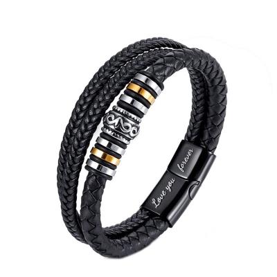 China FASHIONABLE Hot Selling Weaving Leather Bracelet Men Multilayer Leather Single Magnetic Clasp Bracelet for sale