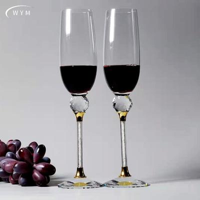 China Factory latest design hot sale custom wine glass diamond diamond champagne goblet wholesale modern crystal red wine glass goblet for sale