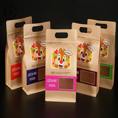 China Customized Ziplock Moisture Proof Stand Up Kraft Paper Bag Flat Bottom Pouch for sale