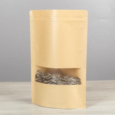 China Moisture Proof Custom Printed Kraft Paper Ziplock Back Up Pouch Food Packaging Bag With Zipper And Window for sale