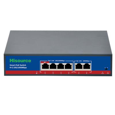 China POE OEM ODM 4+2 PoE Switch BT Standard For Networking 90W Single Port Switch 1000Mbps for sale