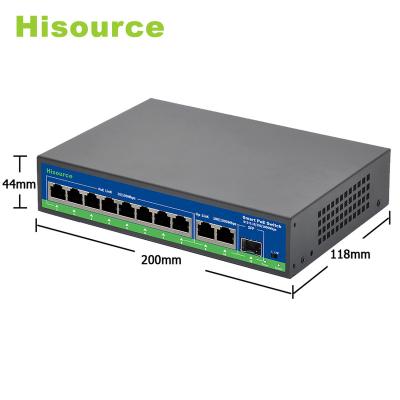 China HISOURCE 120W 8 Wireless PoE Switch 2 Uplink Left Port 1 SFP 1000Mbps for sale