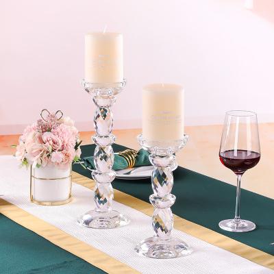 China China K9 crystal glass pillar crystal candle holders for home decoration for sale