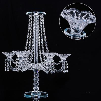 China China K9 Crystal Glass Large Sublimation 5 Arm Table Decoration Crystal Candle Holder for sale