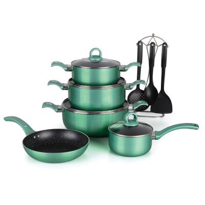 China 9pcs Marble Sustainable Aluminum Non Stick Coating Kitchen Cookware With Bakelite Handle Nonstick Cookware for sale