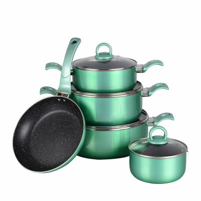 China Sustainable Luxury Aluminum Kitchenware Cookware Set Non Stick Pots Set Green Cooking Pots for sale