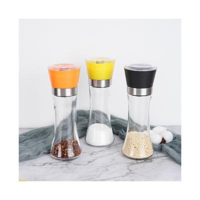 China Convenient Good Quality Sustainable Yellow Black Orange Glass And Durable Salt Grind Bottle For Kitchen Utensil for sale