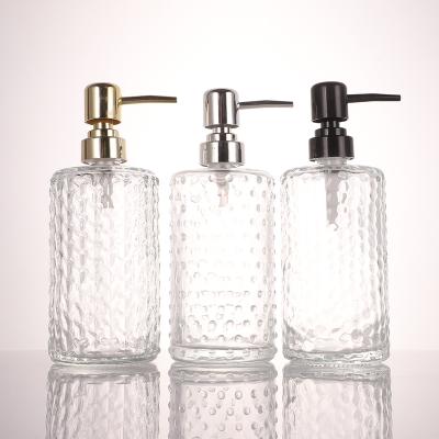 China Wholesale Home Decorations Bottle Color Gift Spray Pump Glass Liquid Soap Dispenser Set With Metal Gold Lid for sale