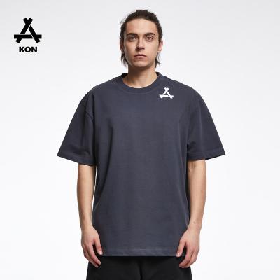 China Anti-Wrinkle KON 300GSM Heavy Short Sleeve T-Shirt Off The Shoulder High Quality 100% Cotton Embroidered Logo Boy Oversized T-Shirts for sale