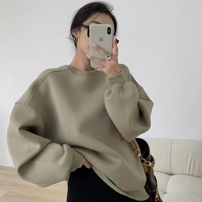 China Anti-wrinkle KON Spring O-Neck TECHNO Neoprene Effect Drop Shoulder Women Girls Sweatwear for sale