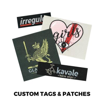 China Custom Made Sustainable Woven Patches Badge Design Woven Label Jeans Brands Designer Bags Clothing Jacket Shoes Coat OEM Customized Sea Cheap Box for sale