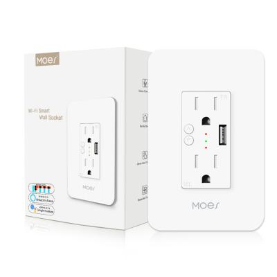 China Wifi Us Moes Smart Wall Socket With Usb, 2 Socket Outlet 15 Amp Smart Life/Tuya Wifi Remote Control Alexa Acho Radio for sale