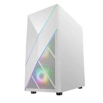 China Computer Desk White Case Gaming LED Case Glass White Case for sale