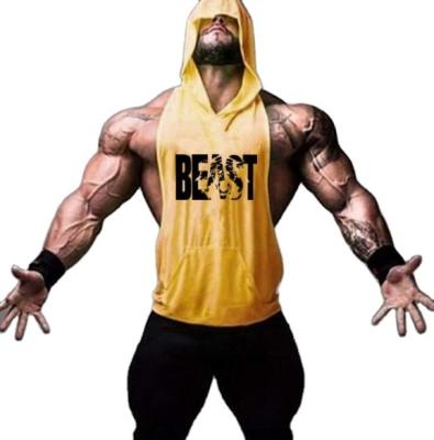 China Breathable Muscle Hooded Knit Summer Bodybuilding Men Fitness Clothing Cotton Sweatsuit Sleeveless Tank Tops for sale