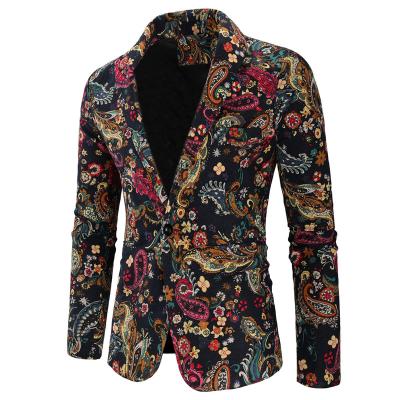 China Slim Fit Viable Floral Tribal Print Paisley Button Slit Men's Single Blazer for sale