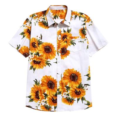 China Wholesale Men's Sunflower Printing Lapel Shorts Sleeved Men's Clothing T-Shirt Anti-Shrink for sale