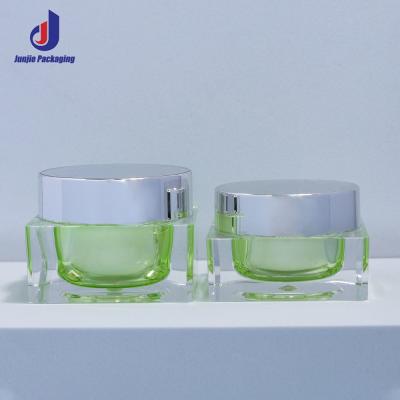 Cina 15g 30g 50g Vaso cosmetico quadrato Vaso acrilico verde trasparente Luxury per la crema viso in vendita