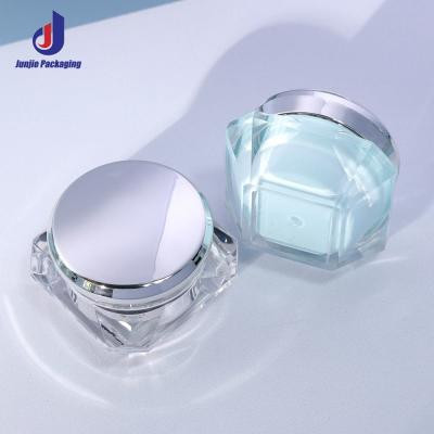 China 10g 25g Diamantvormige pot lege plastic containers met blauw zilveren aluminium deksels Te koop