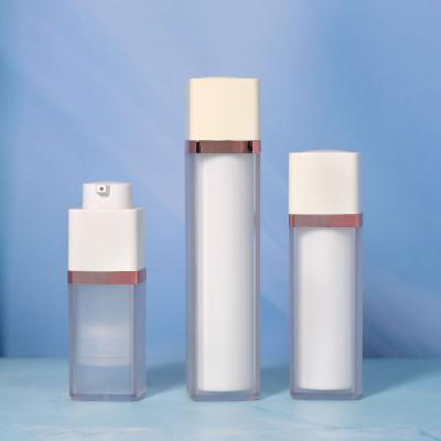 China 15ml 30ml Airless Pump Bottles 1oz Square Cosmetic Bottle With Pump Sprayer And Rotating Lock Design for sale