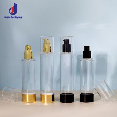 China Contenedor de pulverización de 30 ml 50 ml Botella sin aire de oro helada para envases cosméticos y agua esencial en venta