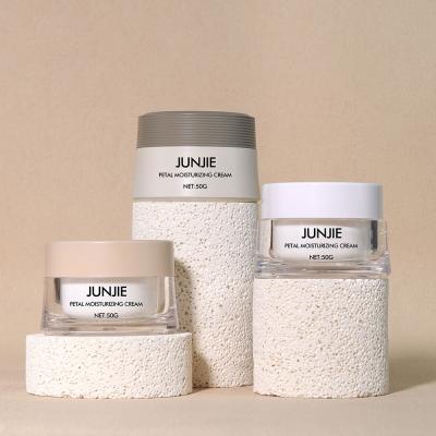 China Acrylic Collar Material 50gm Plastic Wheat Colour Cosmetic Set Cream Jars for Cosmetic Jar Packaging Solution for sale