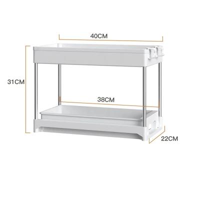 China Bathroom Simple Kitchen 2 Tier Sliding Storage Basket Rack Kitchen Shelf Under The Sink Organizer for Bathroom for sale