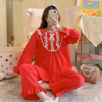 China New Spring Women's Breathable Pajama Sets Long Sleeve Sleepwear Tops And Loungewear Women's Organic Cotton Ladies Bottom Pajamas Nightgowns for sale