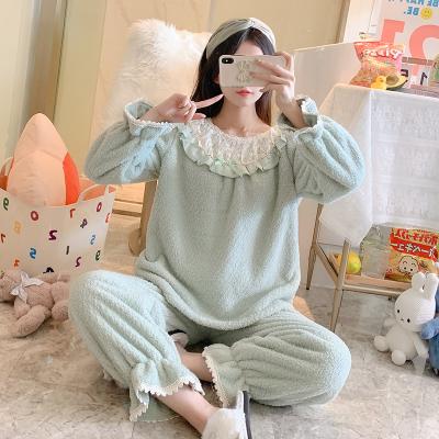 China Fashion Thermal Winter Thickened Flannel Loungewear Sleep Wear Plush Pajama Velvet Pajamas 2 Pieces Set Korean Casual Home Wear Pijama for sale